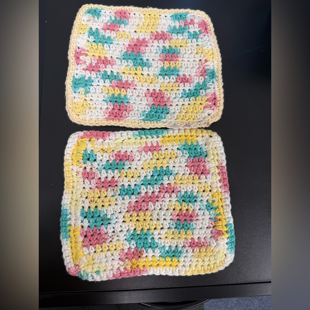 Handmade Crochet Cotton Pot Holders- Pastel Multi Set of 2
